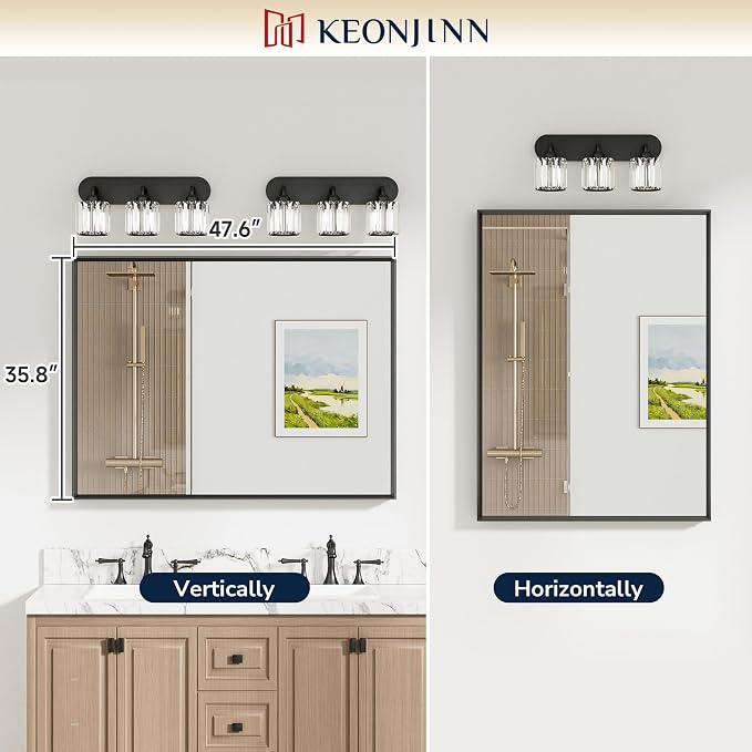 Keonjinn 48 x 36 Inch Black Bathroom Mirrors for Over Sink, Metal Frame | Rectangular Mirrors for Wall, Beveled Framed Design, Rustic Bathroom Vanity Mirror, Safety HD Tempered Glass, Square Corner
