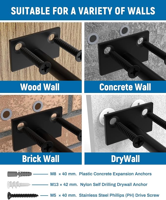 LEOPO 4-Pack 5 inch Floating Shelf Brackets, Hidden Shelf Bracket for Wood | Concealed Blind Shelving Support, Invisible Black Brackets for DIY Decorative, Fit for Kitchen, Bathroom,Study Room