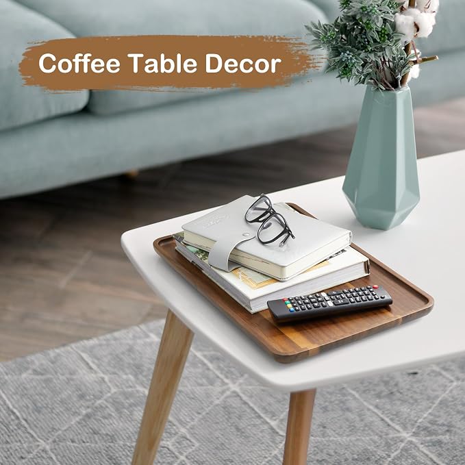 16 Inch Acacia Wood Serving Tray, Rectangular Wooden Decorative Tray for Food, Appetizers, Snacks, Desserts, Coffee Table, Bathroom, Entryway, Vanity, Home Decor Organizer