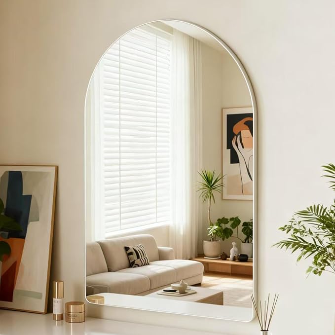 Arched Bathroom Mirror 20"x28", Silver, Tempered Glass | arch bathroom mirror silver wall mounted vanity tempered glass metal frame bedroom entryway living room
