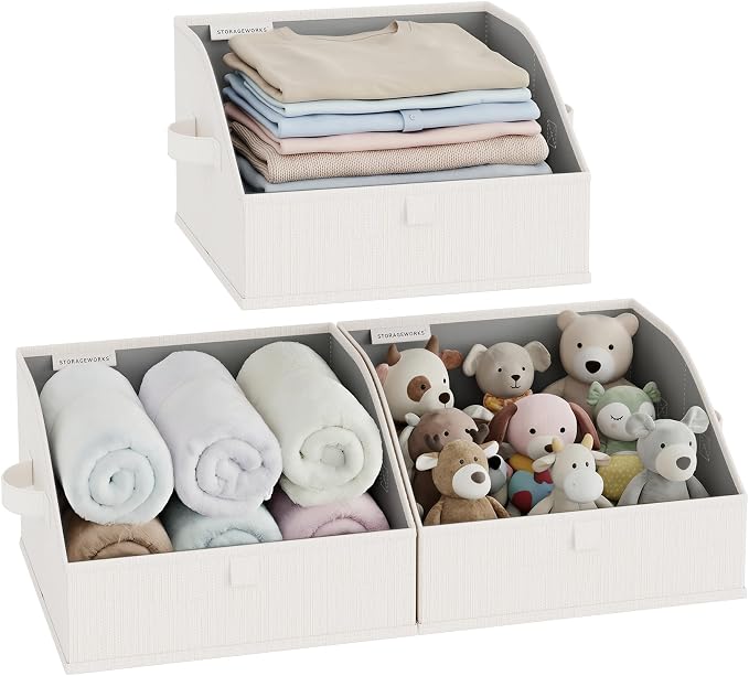 StorageWorks Closet Storage Bins Trapezoid, Mixing of Beige, Small, 3-Pack | Closet Baskets for Shelves, Trapezoid Storage Bins, Closet Organizers and Storage, Clothes Organizing Bins