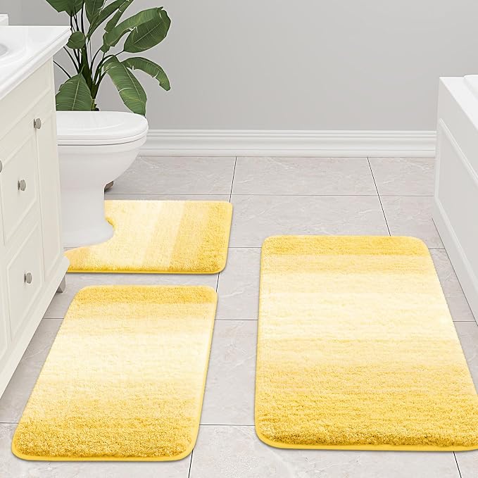 Arotive Microfiber Bathroom Rugs, Shaggy Soft Absorbent Bath Rug, 47x24 | Yellow, Rubber Backing Thick Plush Machine Washable Dry Bath Mats for Bathroom, Tub and Shower, Rectangular