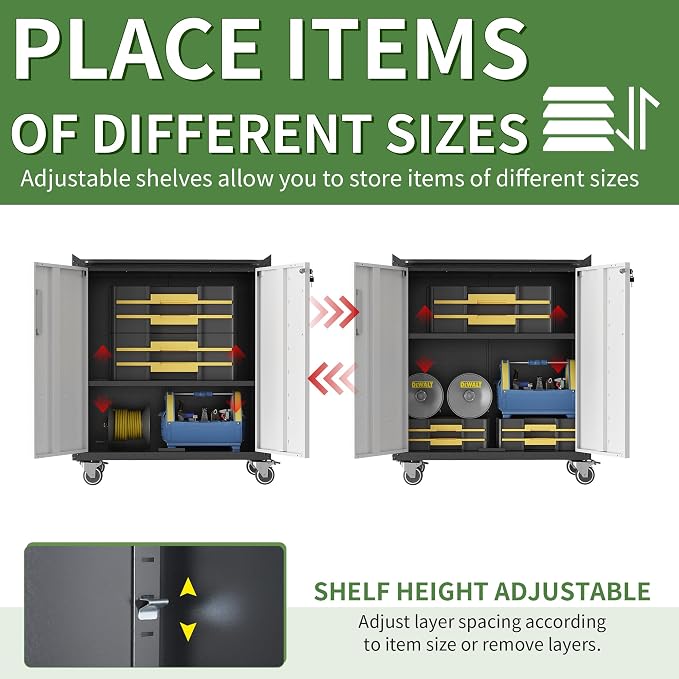 Garage Tool Cabinet Set,Heavy Duty Steel Rolling Tool Chest with Lockable Doors & Adjustable Shelves
