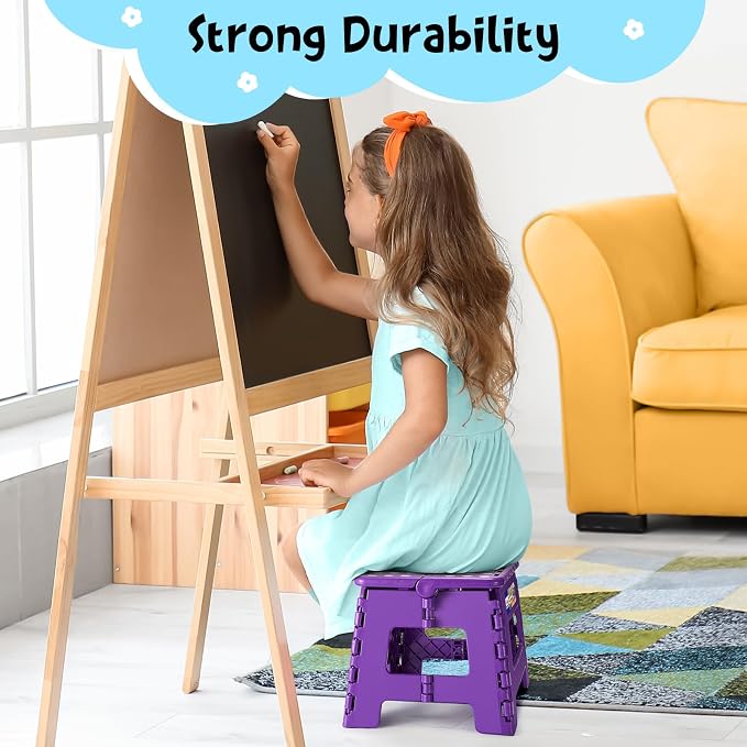 ACKO 9 Inch Folding Step Stool, Non-Slip Foldable Stools for Kids, Purple | Heavy Duty Collapsible Foot Stool, Lightweight, Holds 300lb for Toddler/Adults Kitchen Bathroom Bedroom Outdoor, with Handle