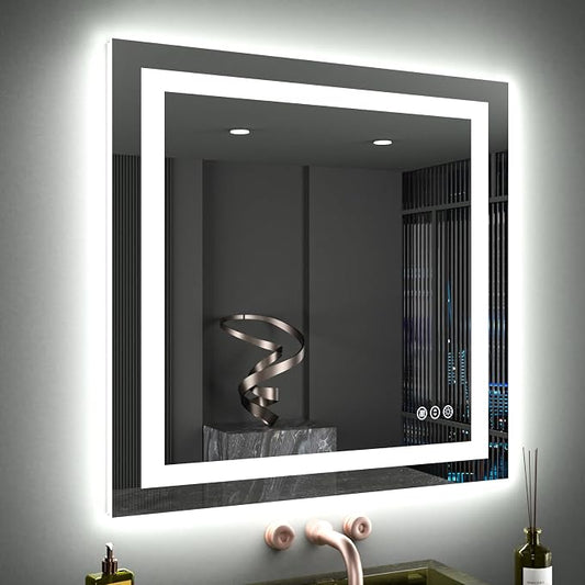 LOAAO 40"X38" LED Bathroom Mirror with Lights | Anti-Fog, Dimmable, 3 Color Temperature, Backlit + Front Lit, Memory Function, Tempered Glass, UL Listed