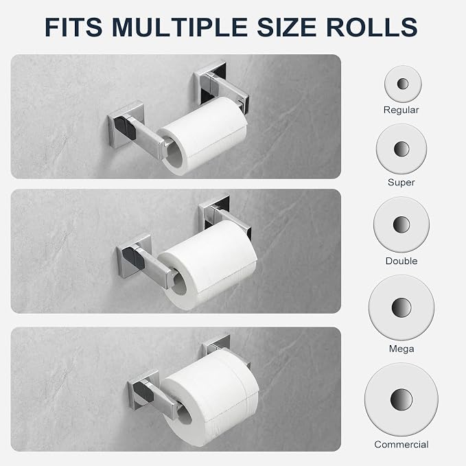 Toilet Paper Holder Wall Mount Polished Chrome Stainless Steel | Toilet Tissue Roll Holder Bathroom Square Toilet Paper Towel Roll Holder Double Post Pivoting Tissue Handle