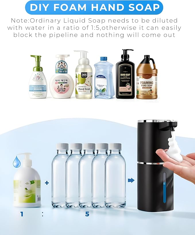 Automatic Foaming Soap Dispenser, Touchless Rechargeable | 13.5oz/400mL, with 9 Foam Levels, IPX5 Waterproof, Hands Free for Kitchen Sink & Bathroom