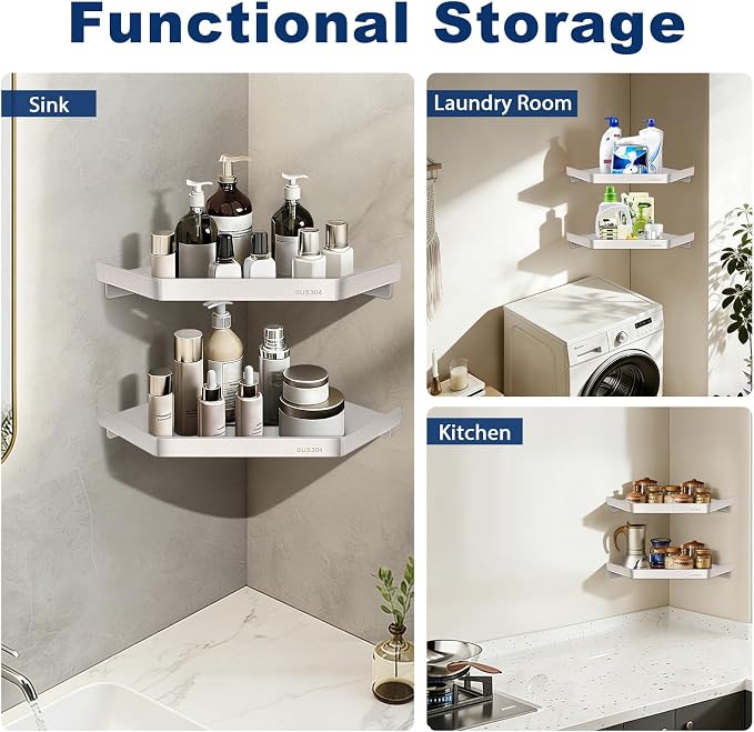 NearMoon Bathroom Shower Caddy 2 Pack, 304 Stainless Steel Shower Organizer, Screw Mounted (Diamond Corner Shelf, Brushed Nickel)