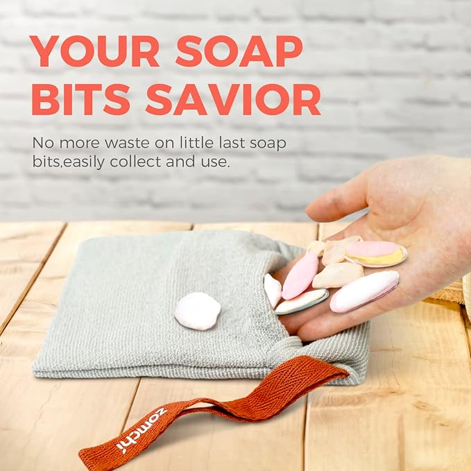 ZOMCHI Soap Saver Bags for Bar Soap, 2 Pack, Gentle Texture Grey | Nylon Mesh Helps Create Rich Lather, Hanging Loop, Quick Drying Design, Roomy Pouch For Bath And Shower Routines