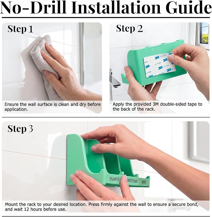 Soap Holder for Shower Wall, 3-Compartment Soap Dish for Shampoo, Conditioner and Body Soap, Fast Draining & Rust-Proof & Heavy Duty, Ultra-Strong Adhesive for Long-Term Bathroom Use & Freestanding