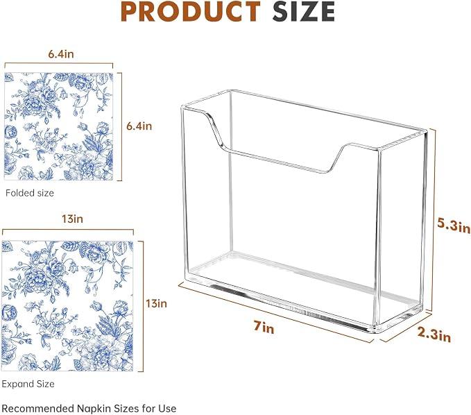 Kordory Acrylic Vertical Napkin Holder for Kitchen Table, Home, Restaurant | Clear Modern Square Paper Napkin Holders for Bar, Dinner Table Guest Napkin Holder