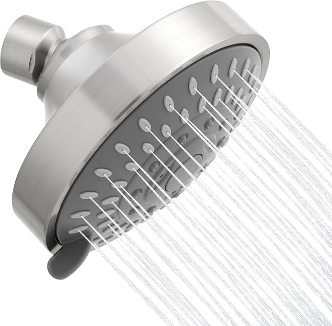 AISOSO High Pressure Rain Shower Head 5 Mode Showerhead 4.1" Brushed Nickel | Low Water Pressure Compatible, Powerful Spray Fixed Showerhead for a Relaxing Indoor & Outdoor Shower