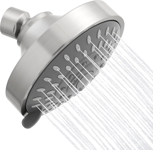 AISOSO High Pressure Rain Shower Head 5 Mode Showerhead 4.1" Brushed Nickel | Low Water Pressure Compatible, Powerful Spray Fixed Showerhead for a Relaxing Indoor & Outdoor Shower
