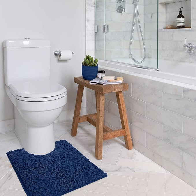 LuxUrux Bath Mat-Extra-Soft Plush Bath Shower Bathroom Rug,1'' Chenille Microfiber Material, Super Absorbent Shaggy Bath Rug. Machine Wash & Dry (20 x 20, Blue)