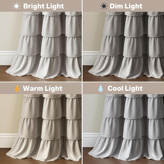 Seasonwood Ruffle Shower Curtain Gray, 72" x 72" | Cascading full-length fabric tiers, soft dimensional texture, vintage shabby chic styling for decorative bathroom updates