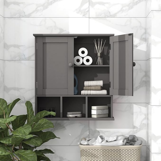 TaoHFE Grey Bathroom Cabinet,Bathroom Wall Cabinet with 2 Door | Adjustable Shelves,Over The Toilet Storage Cabinet,Bathroom Cabinet Wall Mounted,Medicine Cabinets for Laundry Room Kitchen