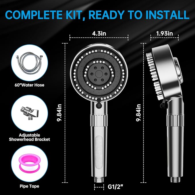 Filtered Shower Head with Handheld, Handheld Shower Head with Built-in Power Wash, High Pressure 4+1 Spray Mode Showerhead with Adjustable Flow Switch, Built-in Filter for Hard Water
