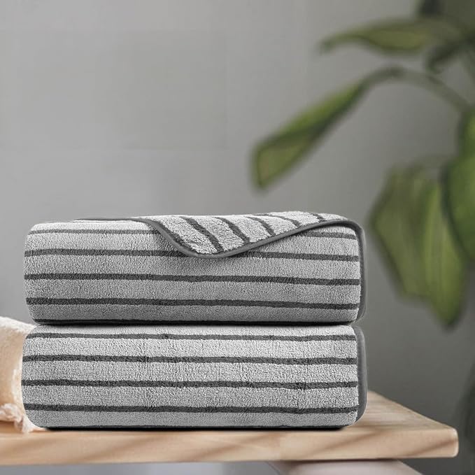 2 Piece Gray Cabana Stripe Hand Towels for Bathroom 16"x31" Ultra Soft Breathable Hand Face Towels Highly Absorbent 600GSM Towels Quick Dry Beach Chair Towel for Spa Gym Hotel Travel Camp