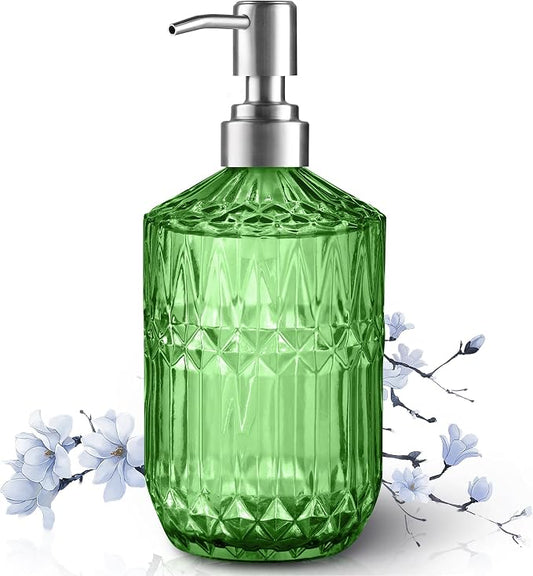 Kaishun 13OZ Refillable Glass Soap Dispenser for Hand Soap & Lotion, Green