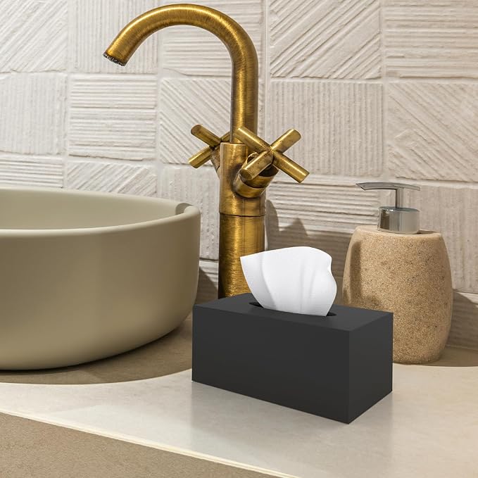 SILUT Tissue Box Cover Rectangular, Extra Large Tissue Box Cover, Plus Size Tissue Box Holder, Acrylic Tissue Holder for Bathroom, Restaurant, Kitchen - Matte Black, 9.85x5.1x5.28''