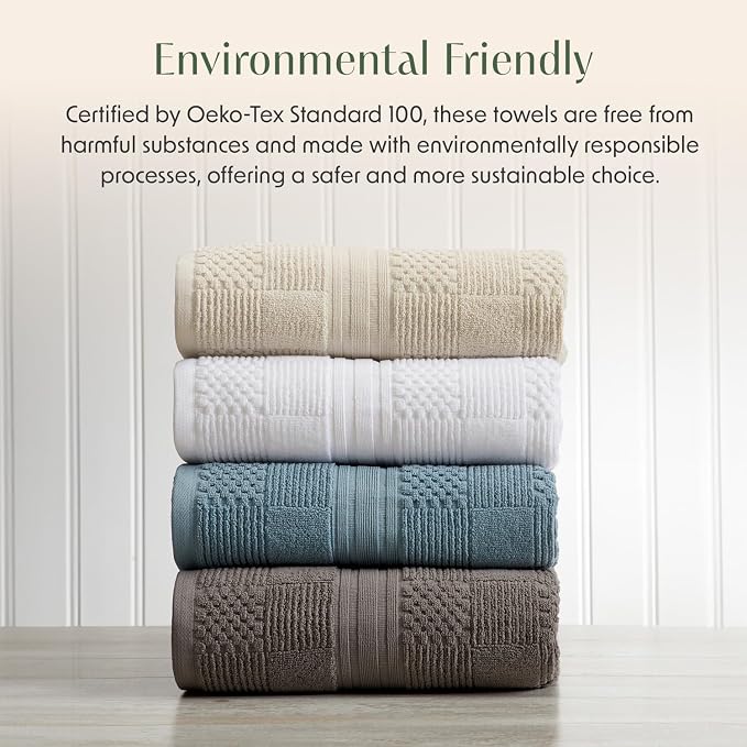 100% Cotton Bath Towel Set | 6-Piece Set | Textured | Blue | Luxury Geometric Design | Absorbent & Quick-Dry Bathroom Towels | Textured and Durable Cotton Towels for Bathroom | OEKO-TEX