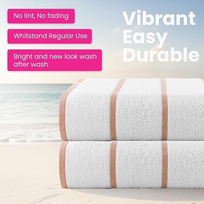 CASA COPENHAGEN Cabana Pool 2Pcs 100% Egyptian Cotton XL Designer Bathsheet Beach Towels Gift Set- White Ecru, 500GSM, 35"x70", Bath Sheet Beach Towels (Box Pack, Set for Women & Men)