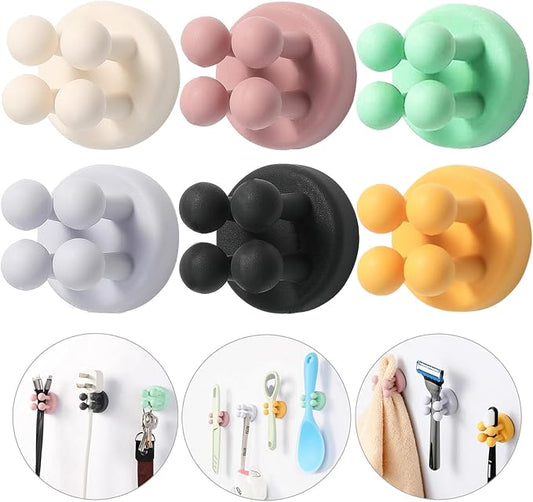 ZEZHOU Toothbrush Holders for Bathrooms Shower - 6Pcs Silicone Razor Holder Wall Mounted Self Adhesive Multifunctional Cute Hook for Kids Hanging Tooth Brush for Kitchen Living Room Office