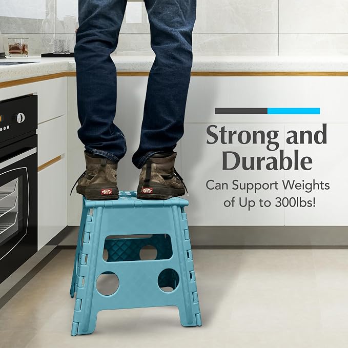 Handy Laundry Folding Step Stool 13 Inch, Teal, Non-Slip Holds 300 lbs | 13 Inch, Teal, Foldable Collapsible Step Stool, Non-Slip, Holds 300 lbs, Kitchen Bathroom Bedroom, Adults