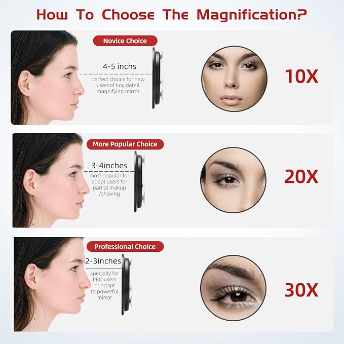 10X Magnifying Mirror with 3 Suction Cups - 6'' Stick on Makeup Mirror with 10X Magnification, Magnified Makeup Mirror Portable Handheld Cosmetic Mirror and Tweezers Set for Travel, Makeup, Bathroom