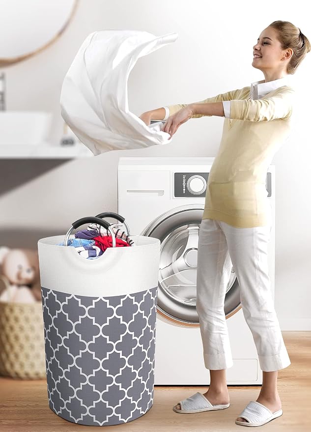 Large Laundry Basket Laundry Hamper Bag Washing Bin Clothes Bag Collapsible Tall with Handles Waterproof Travel Bathroom College Essentials Storage for College Dorm, Family (Grey) 75L | Freestanding Laundry Hamper, Waterproof Dirty Clothes Storage Bag ...