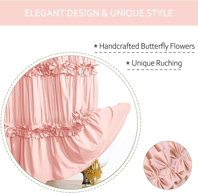 2-Piece Peach Shower Curtain, 72" W x 72" H x 2 Panels | Soft Fabric Double Panels for Easy Access, Cozy Brushed Texture, Ruffle Design, Everyday Bathroom Décor (LQ-44)