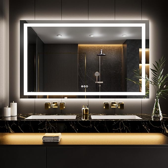 LOAAO 60"X32" LED Bathroom Mirror with Lights | Anti-Fog, Dimmable, 3 Color Temperature, Backlit + Front Lit, Memory Function, Tempered Glass, UL Listed