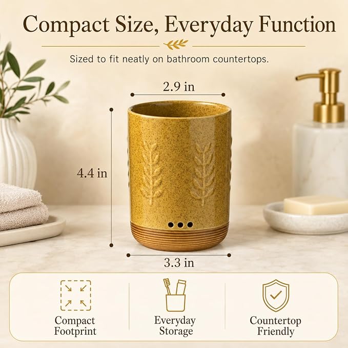 LYEOBOH Toothbrush Holder, Countertop Toothbrush Holders with Drainage | Toothbrush Container, Ceramic Toothbrush Organizer Countertop, Toothpaste and Toothbrush Holder for Bathroom & Shower