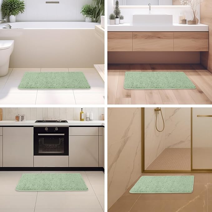 Sea Foam Bathroom Rugs – Absorbent and Washable Bath Mat, Non-Slip, Thick Soft Chenille Bath Rugs for Bathroom Floor, Shower, Sink - 20" x 32"