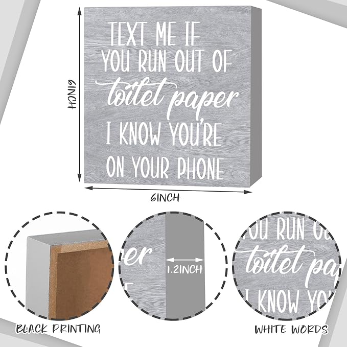 Jetec Set of 2 Farmhouse Bathroom Signs Decor Funny Rustic Wood Plaque Bathroom Wall Art Please Seat Yourself Wooden Toilet Signs for Home Restroom Shelves(Gray)