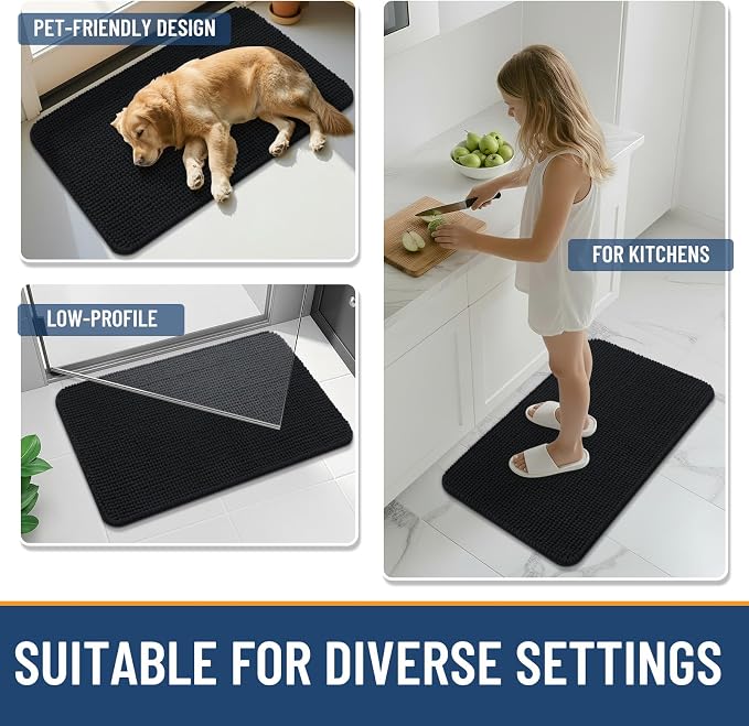 Arotive Chenille Bathroom Rugs 34x21, Soft Absorbent Bath Mat, Black | Rubber Backing, Machine Washable Dry Bath Mats for Bathroom Floor, Tub and Shower, Home Decor Accessories