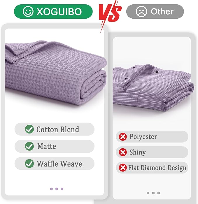 Waffle Weave Shower Curtain Heavyweight Cotton Fabric Lavender 72Wx72L | Soft Cotton Cloth,3D Square Truely Waffle Washable, Hotel Luxury Spa, Shower Curtain Set for Bathroom 12 Plastic Hooks