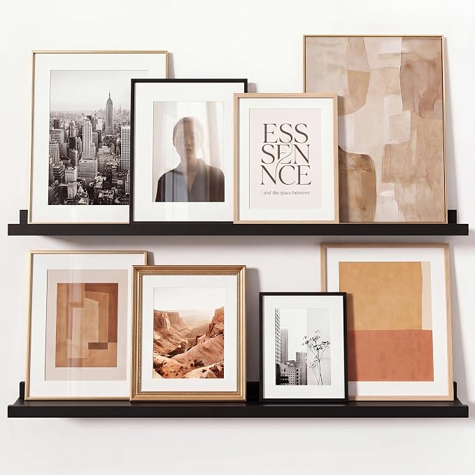 Black Picture Ledge Shelves for Wall, 4.5" Deep Wood Floating Shelves with Lip for Bedroom, Living Room, 30" Width, Color Black Set of 2