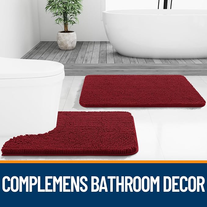 OLANLY Bathroom Runner Rugs 44x24, Extra Soft Absorbent Chenille Bath Rugs | Red, Quick-Drying Rubber Backing, Machine Washable Long Bath Mat for Bathroom Floor, Tub and Shower, Home Decor Accessories