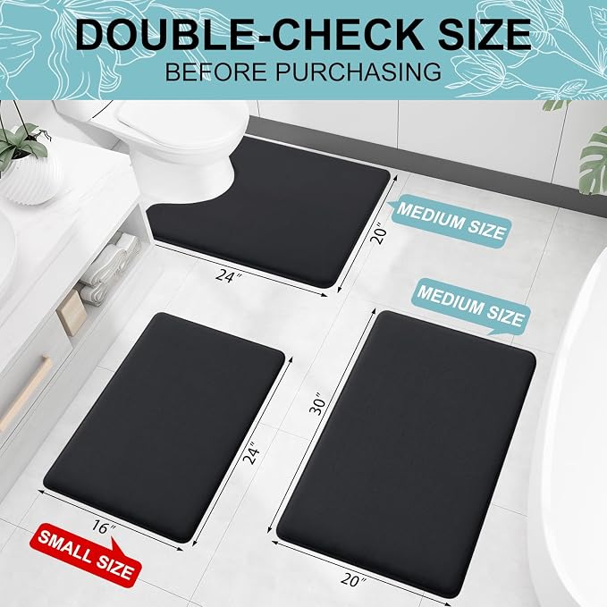 Smiry Memory Foam Bath Mat 47x20, Extra Soft and Absorbent Bathroom Rugs | Black, Quick Dry Machine Washable Non-Slip Bath Mat for Bathroom Floor, Shower and Tub