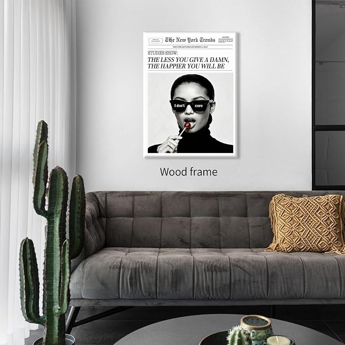 Modern Minimalist Newspaper Quotes Wall Art Black and White Feminist Inspirational Poster 16X24 inch Framed Mental Health Canvas Prints Trendy Room Aesthetic Wall Decor