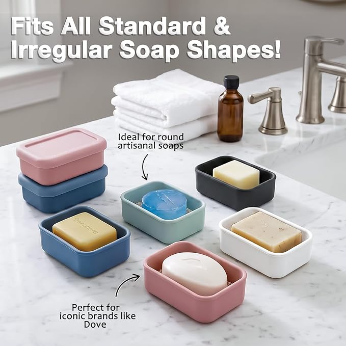 HighHerz Leak Proof Silicone Travel Soap Case with Draining Tray - Bar Soap Holder for Travel, Gym & Camping - Mess-Free Portable Soap Container for Carry-on Bags (Mint Green)