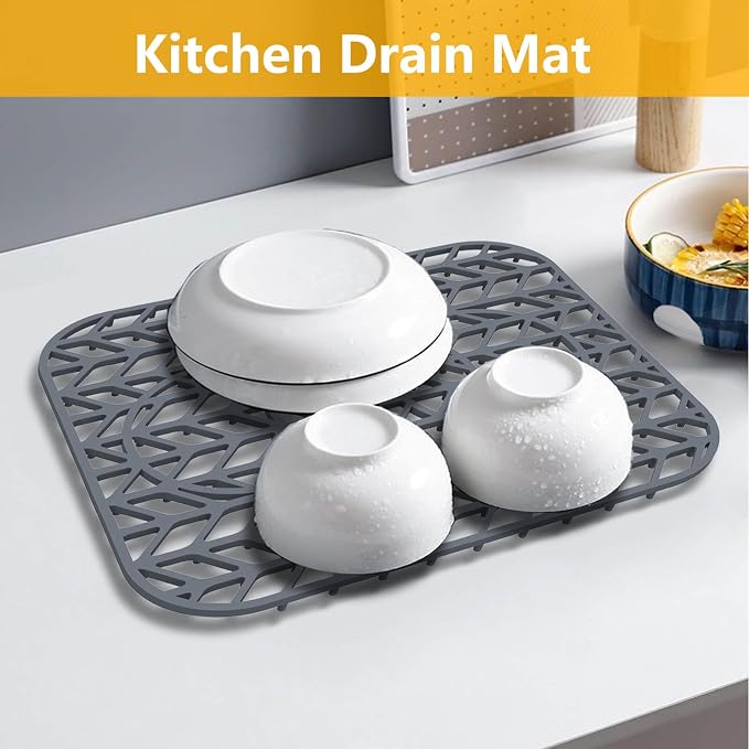 Sink Protectors for Kitchen Sink 12x11 & 13x11,Silicone Kitchen Sink mats Protector for Bottom of Farmhouse Sink(13.58"×11.6" Gray)