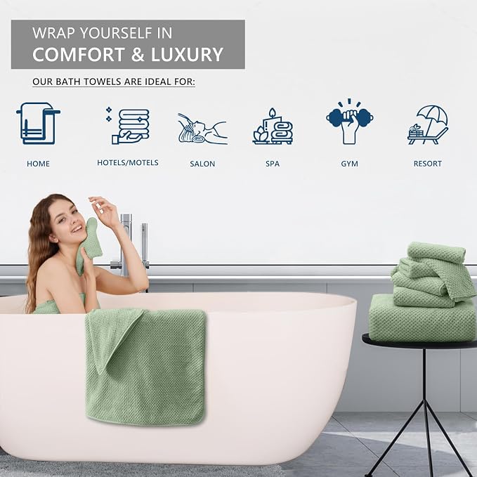 Hand Towels Set 2 Pack-16“x31”,Ultra Soft Microfibers Bathroom Towel Set Highly Absorbent Quick Dry Luxury Premium Towel Lightweight Durable Hand Towel Collection for Hotel Spa Gym Kitchen,Green