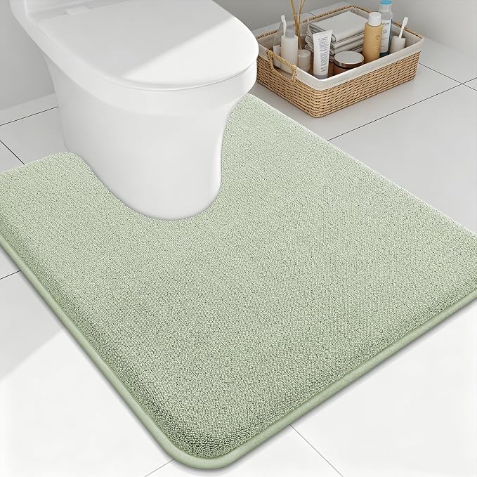 Smiry Memory Foam Toilet Rugs U Shaped 24x24, Extra Soft Bath Mat | Sage Green Quick Dry, Machine Washable Bath Mats for Bathroom, Shower, Tub and Home Decor Accessories