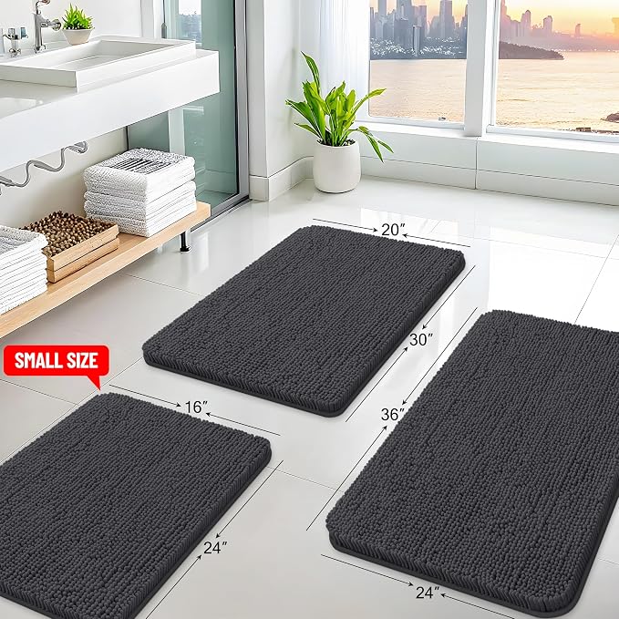 Arotive Bathroom Rugs 36x24, Soft Absorbent Shaggy Chenille Bath Rugs | Dark Grey, Machine Washable Rubber Backing Bath Mats for Bathroom Floor Tub and Shower Home Decor Accessories