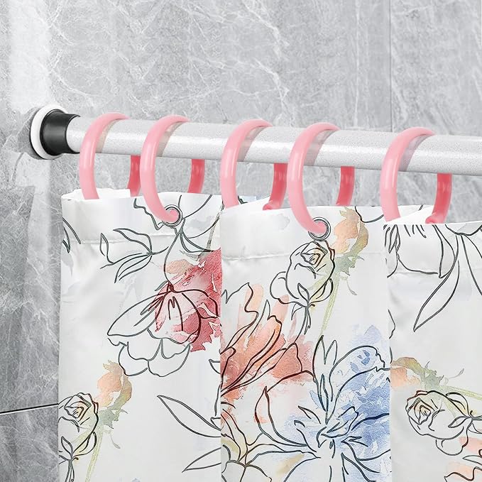 Pink Shower Curtain Hooks - 12 Pcs Circular Plastic Shower Curtain Rings for Bathroom - O Shaped Light Pink Shower Hooks Rings for Shower Curtain Rod