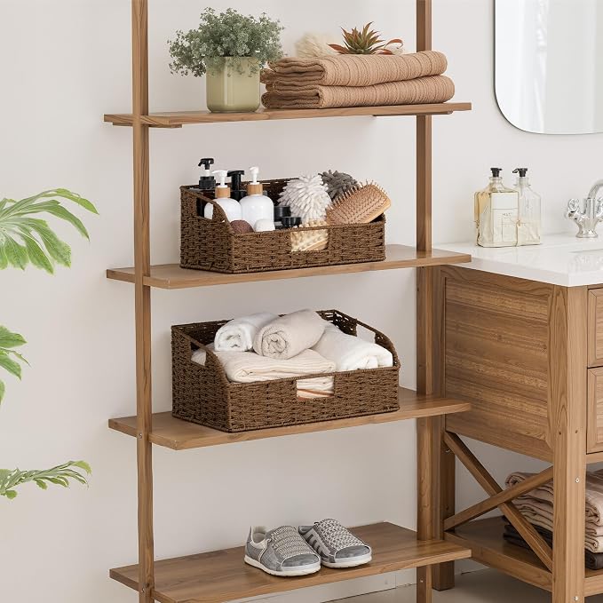 StorageWorks Pantry Baskets for Organizing, Brown Storage Baskets, 2-Pack | Paper Rope Wicker Storage Baskets for Shelves with Handles, Pantry Organizers and Storage, Shelf Baskets for Organizing