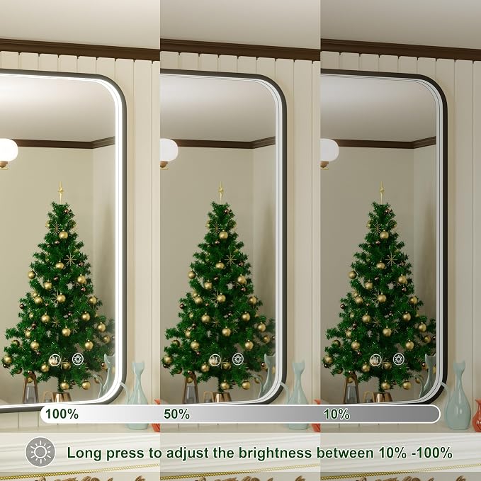 24x36 Inch LED Bathroom Mirror with Lights, 3 Color Temperatures | Stepless Dimmable, Anti-Fog, Memory, ETL Listed, Black Aluminum Frame, Wall Mounted, CRI 95+, for Bedroom/Dressing Room