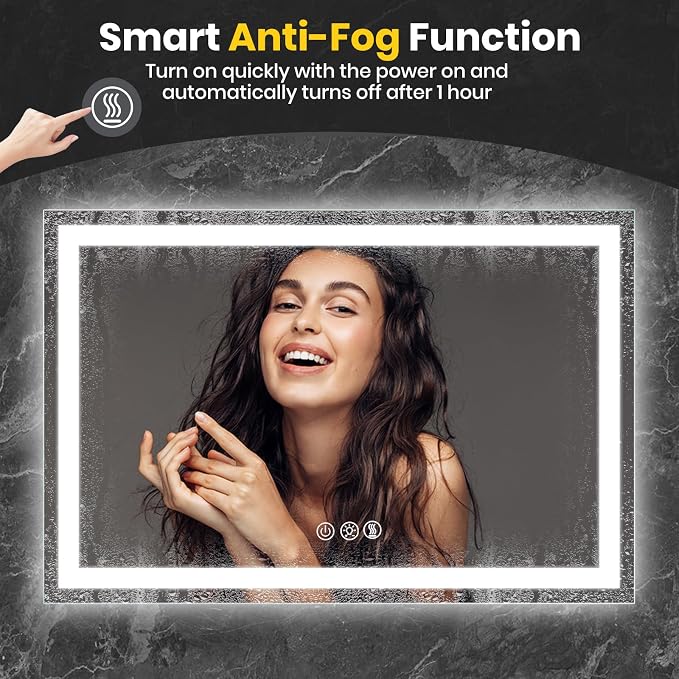 ROOMTEC 30x30 Inches LED Bathroom Mirror with Lights, Vanity Mirror with Front and Backlight, Smart Dimmable Anti-Fog LED Mirror for Bathroom, Memory Function, Tempered Glass (Horizontal/Vertical) | Anti-Fog, Dimmable, Memory Function, Bathroom Vanity ...